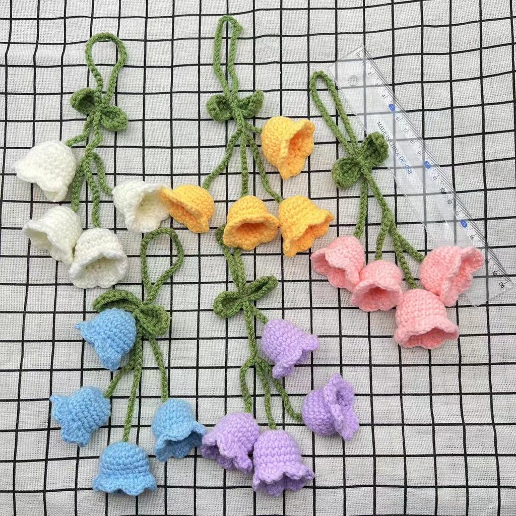 Lily of The Valley Crochet Flowers Multiple Styles Keychain Artificial Flowers Hanging Decoration Car Pendant Knitted Flower