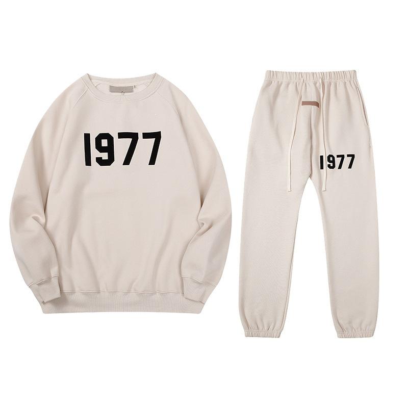 Three-dimensional flocking 1977 men's and women's American high street hoodie sweater trousers casual suit