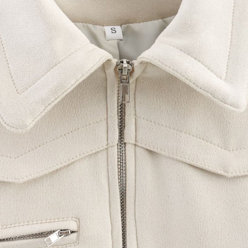 Kaslead New Women clothes Western Style Fashion Simple and Versatile Pocket Decoration Suede Jacket