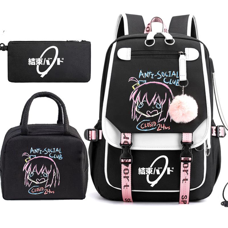Japanese Animation Lonely Rock Pencil Bag Lunch Bag Backpack Three-In-One Elementary School High School Student Campus Schoolbag