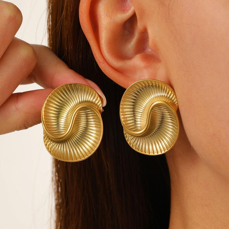 Stainless Steel Geometric Unusual Stud Earrings for Women Prevent Allergy Simple Spiral Texture Earrings Jewelry Bijoux Gift