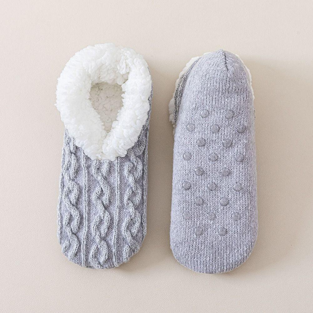 Knitted Twist Winter Floor Socks Coral Fleece Sleeping Socks Simple Thicken Plush Socks Girls