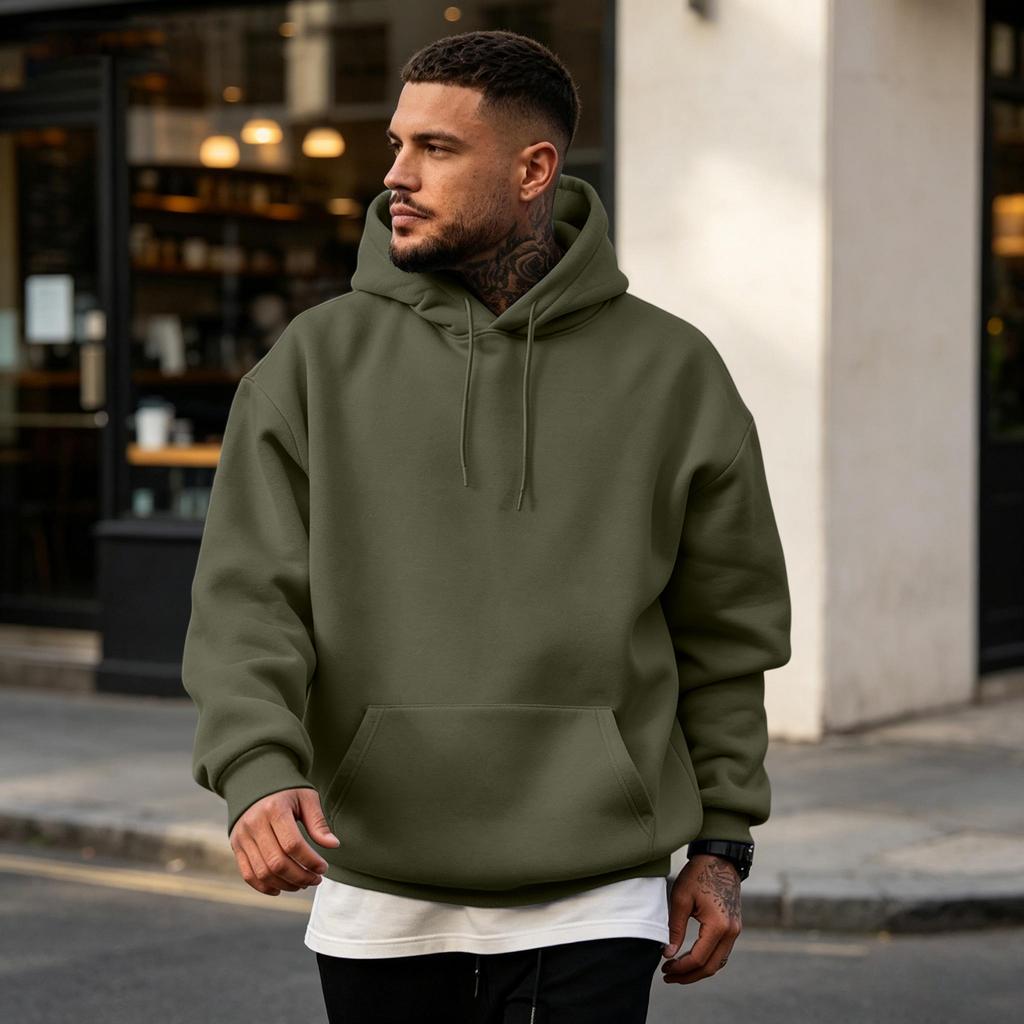 Sudadera con capucha forrada para hombre, ajuste holgado, talla grande, informal, sin botones