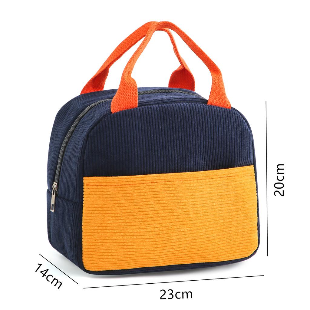 New Corduroy Thickened Waterproof Handheld Lunch Bag Ice Pack Lunch Box Bag Split Color Thermal Bag Fresh Style Lunch Pouch