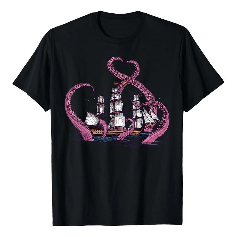Bonita Camisa De Pulpo, Camiseta Vintage Sea Monster Kraken S