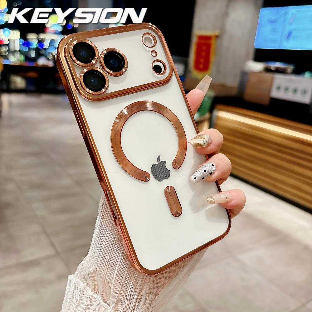 KEYSION Magnetic Plating Case for MagSafe for iPhone 17 Pro Max 17Air Transparent TPU Shockproof Phone Cover With Lens Protector