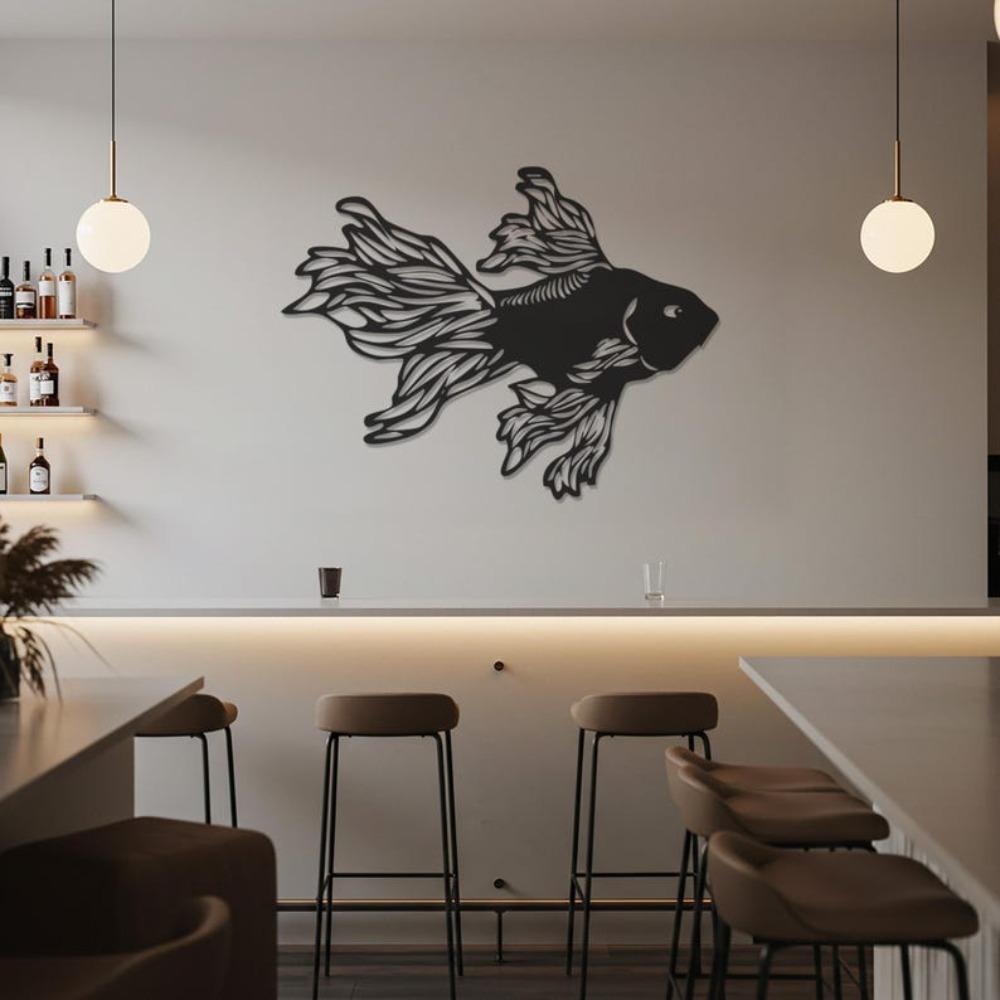 Elegant Metal Wall Art Goldfish Silhouette, Ocean Fish Sculpture for Living Room Bathroom Modern Coastal Home Decor