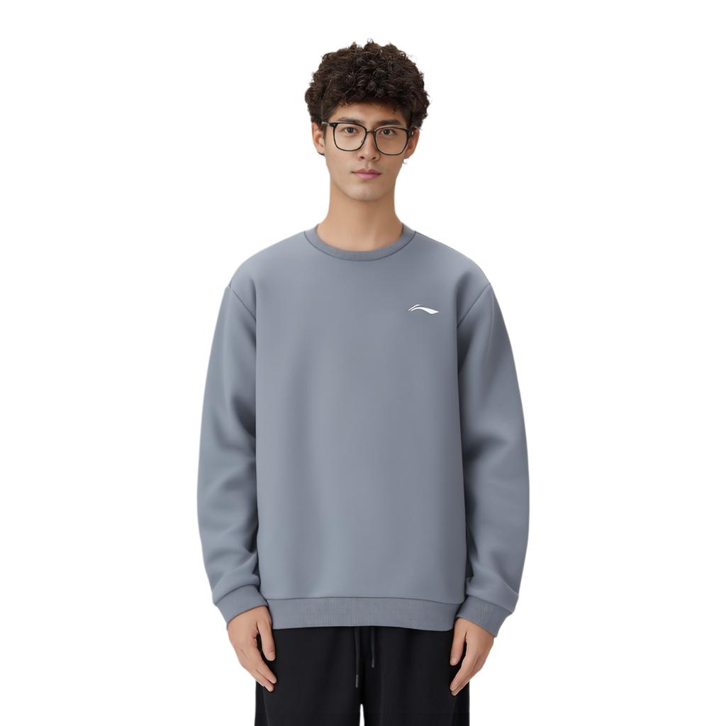 Li Ning Série Lifestyle Sport FW23 Pull-over de Course Molletonné Couleur Unie Logo Homme Sweat-shirt Gris AWDTD83-5