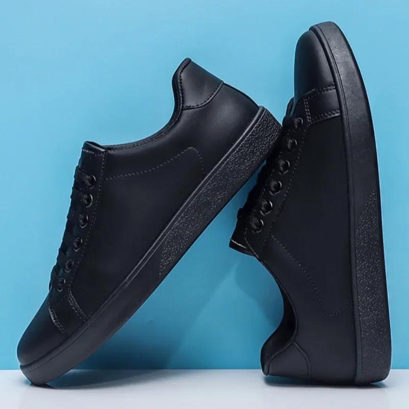 Men's Sneakers Classic Leather Casual Shoes Light Comfort Walking Shoes Lacce Up Flats Black White Tenis Shoes  Hombre