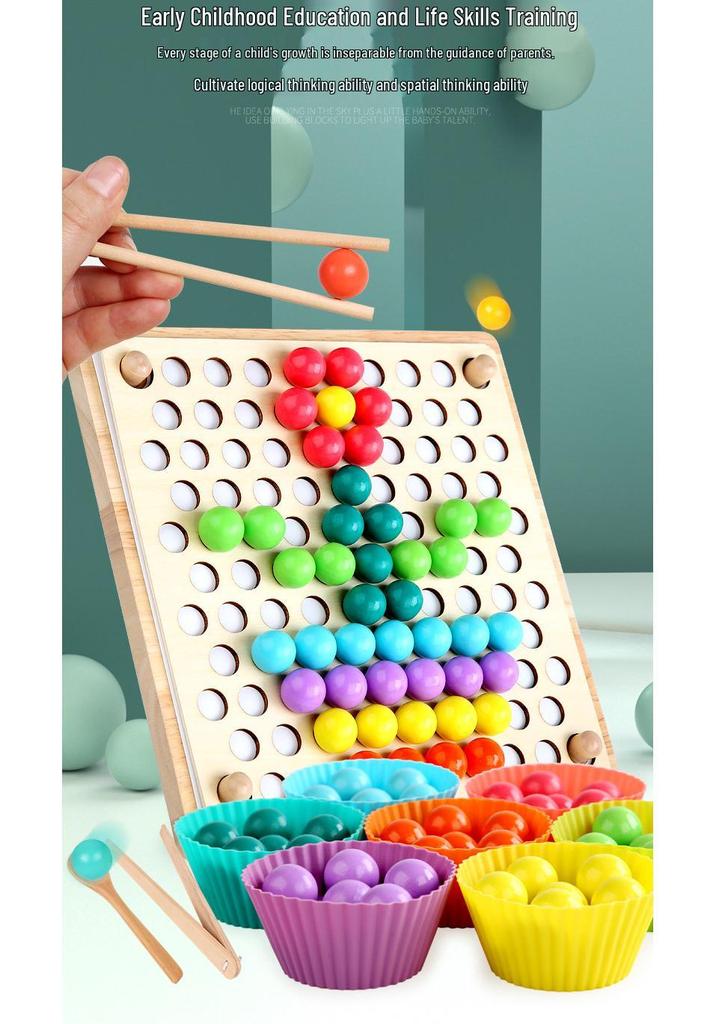 Wooden Children's Bead Puzzle Game Tweezers - Fun Hand-Eye Coordination Toy for Early Education