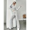 Solid Color Pit Stripe Long Sleeved Knitted Sweater Set Casual Sweater Suits Office Lady Outfits Sportwear 2 Piece Pant Sets