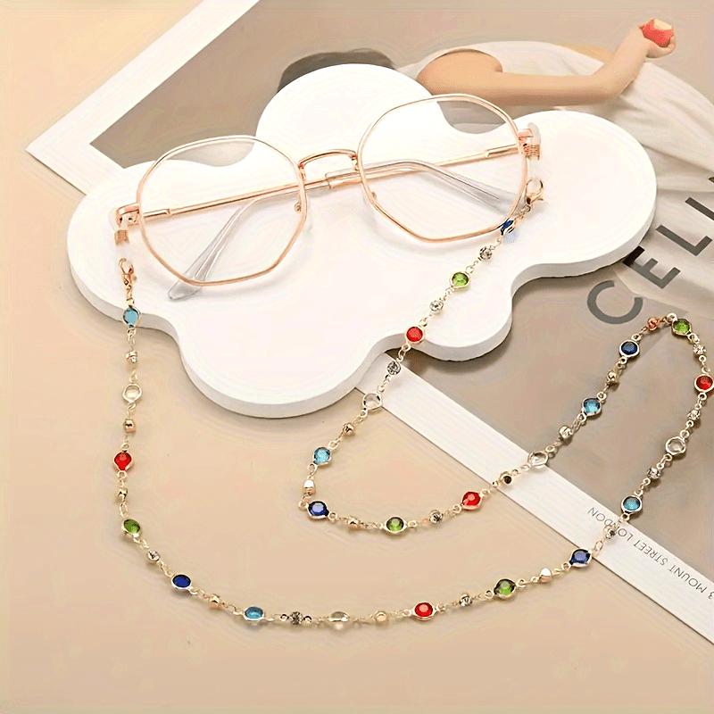 

Vintage-Inspired Colorful Rhinestone Glasses Chains for Women - Fashionable Mask & Eyewear Retainer, Copper Material 1pc