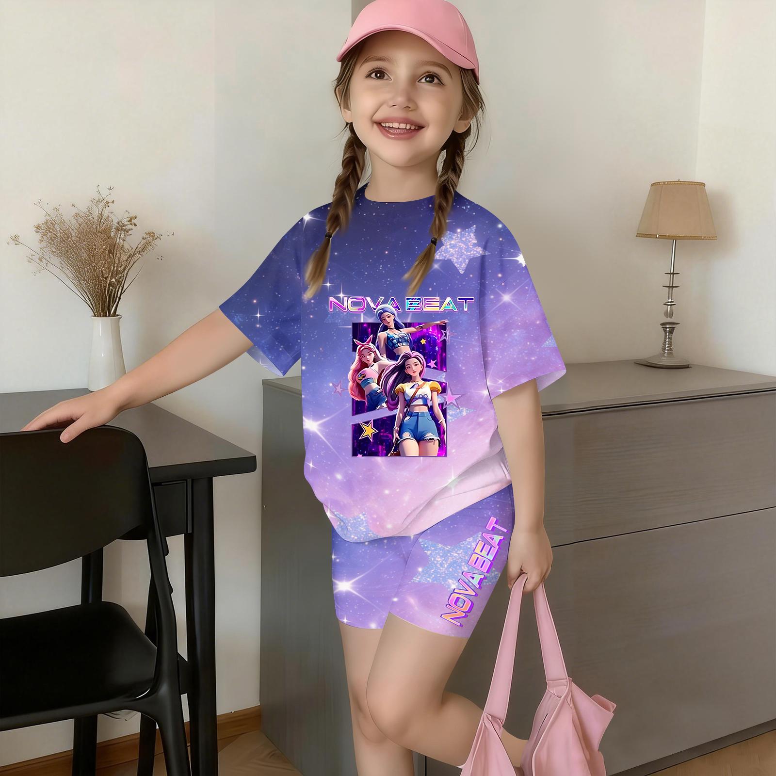 

Kids Casual Two Piece Set Short Sleeve Crew Neck Top and Pants Outfit Comfortable Fit Lightweight Fabric Suitable for Daily Wear and Play 150