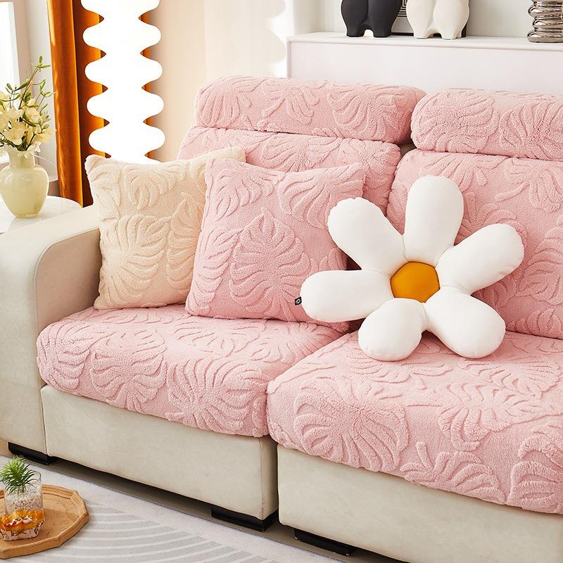 Cotton Fleece Chaise Lounge Sofa Covers Elastic Full Coverage Non-Slip Cushion Cover L-Shape Corner Couch Slipcover Home Decor