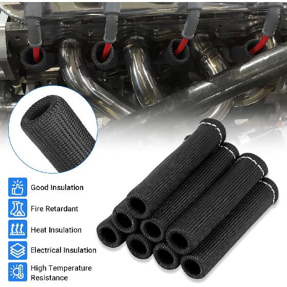 Spark Plug Wire Heat Shield Sleeve 2500° Spark Plug Boot Protector Boots Wrap For SBC BBC 350 454 8PCS Plug Wire Covers