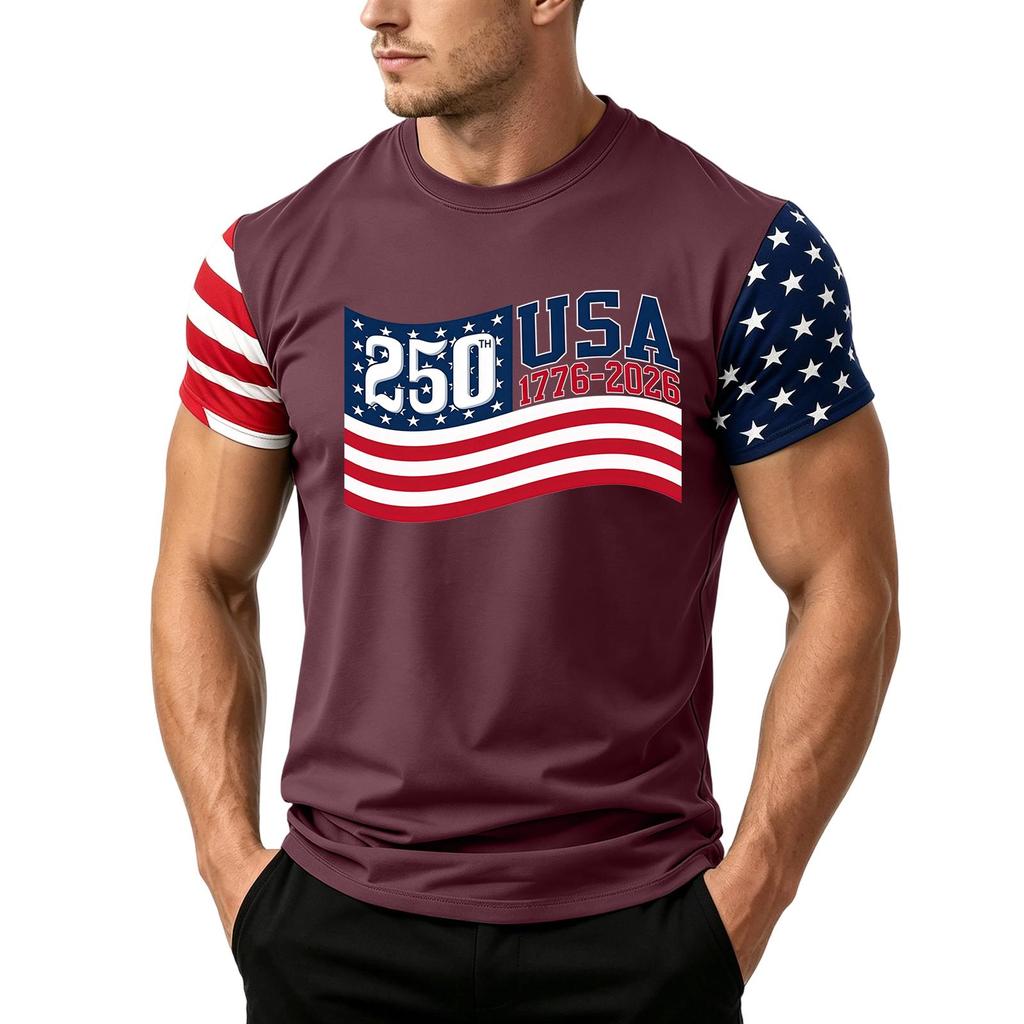 Men's Independence Day Flag Print Short Sleeve T-Shirt, Loose Casual Daily Summer Tops