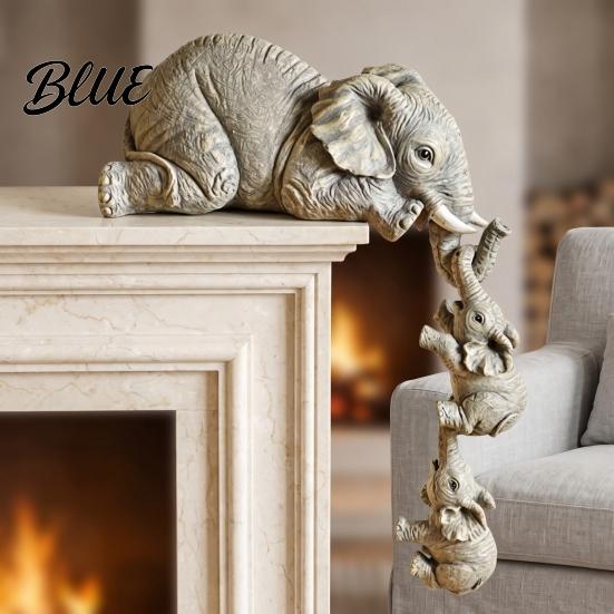 Decorative Statues for Table Edge Elephant Shelf Sitter Mother Hanging 2 Baby Elephants on The Creative Gift Family And Friends Edge Hand-Painted