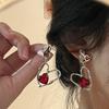 Fashionable and Personalized Earrings with Hollowed Out Large Heart-Shaped Earrings Inlaid with Red Crystal Temperament Earrings