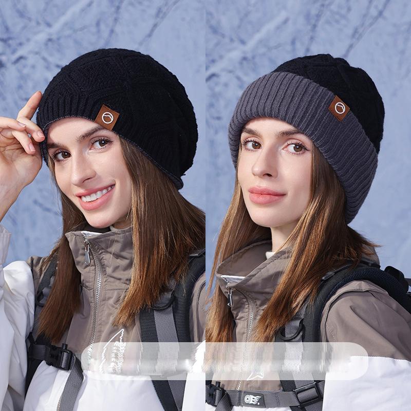 Winter Warm Hat Women's Big Head Hat Outdoor Coldproof Ear Protection Knitted Wool Hat