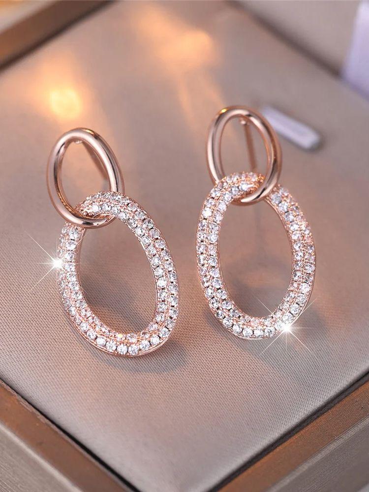 Милые Женские Кристальные Белые Черные Циркониевые Пусеты Винтажные Розовое Золото Цвет Вечеринка Свадьба Для Женщин