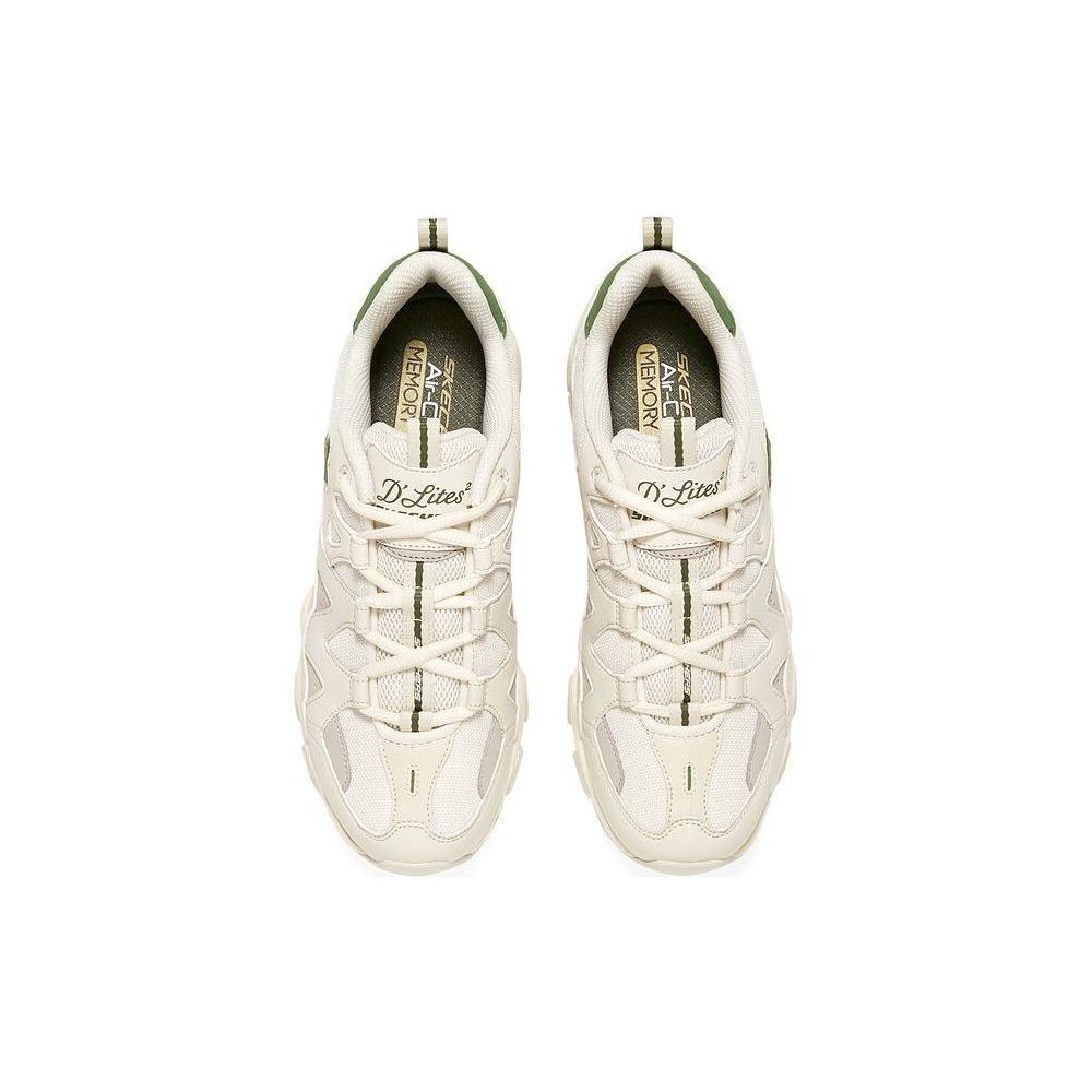 Skechers DLites 2.0 Monster Sweetheart Leather Fabric Synthetic Leather Retro Patchwork Low Top Dad Shoes Men Sneakers White Green 894155-NTOL