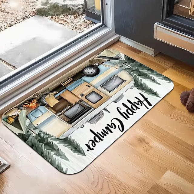 

Welcome Happy Campers Floor Mat Outdoor Indoor Dual Carpet RV Camping Vehicle Caravan Universal Door Mat Carpet Decorative Mat 40cm x 60cm