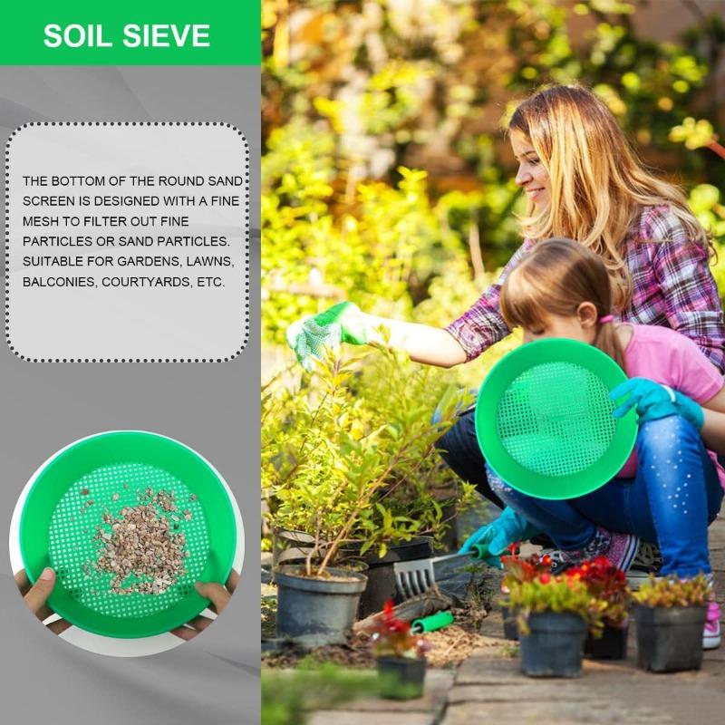 3Pcs Plastic Soil Sieve Filter Mesh for Soil Stone Sifting Filtration Home Garden Flower Plant Nursery Tools (Green)