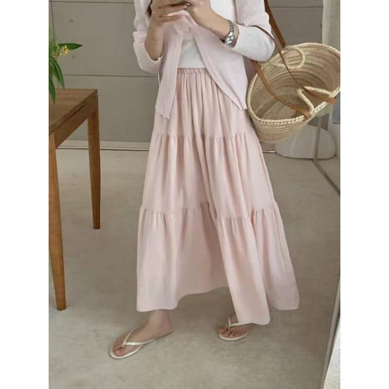 

Women s French-Inspired White Midi Skirt: High-Waisted, Loose A-Line, Perfect for Spring/Summer Large 4XL рожевий
