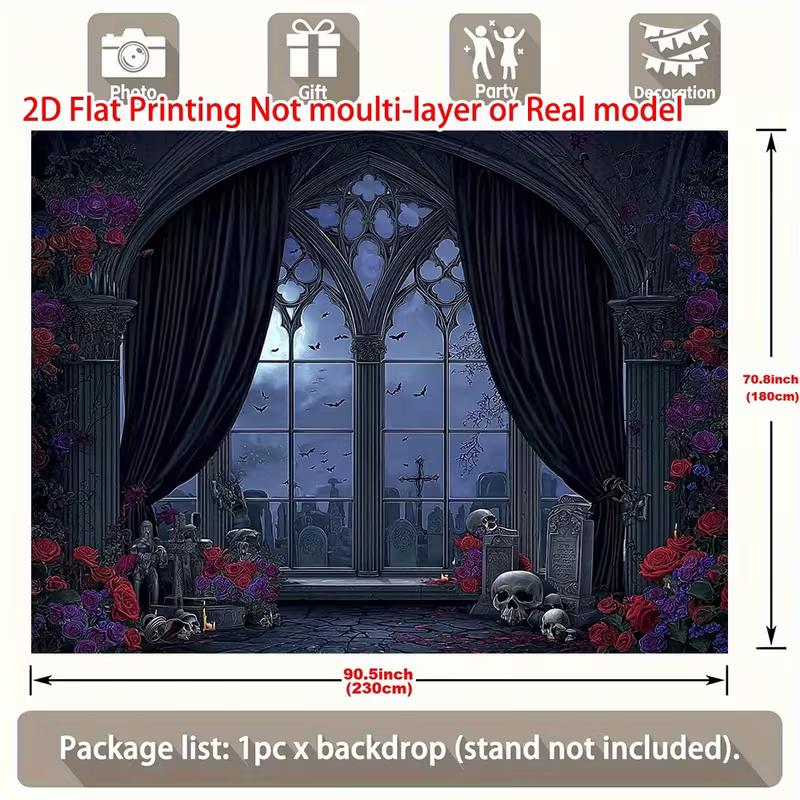 2D Gothic Halloween Cemetery Window Backdrop Photography Banner
