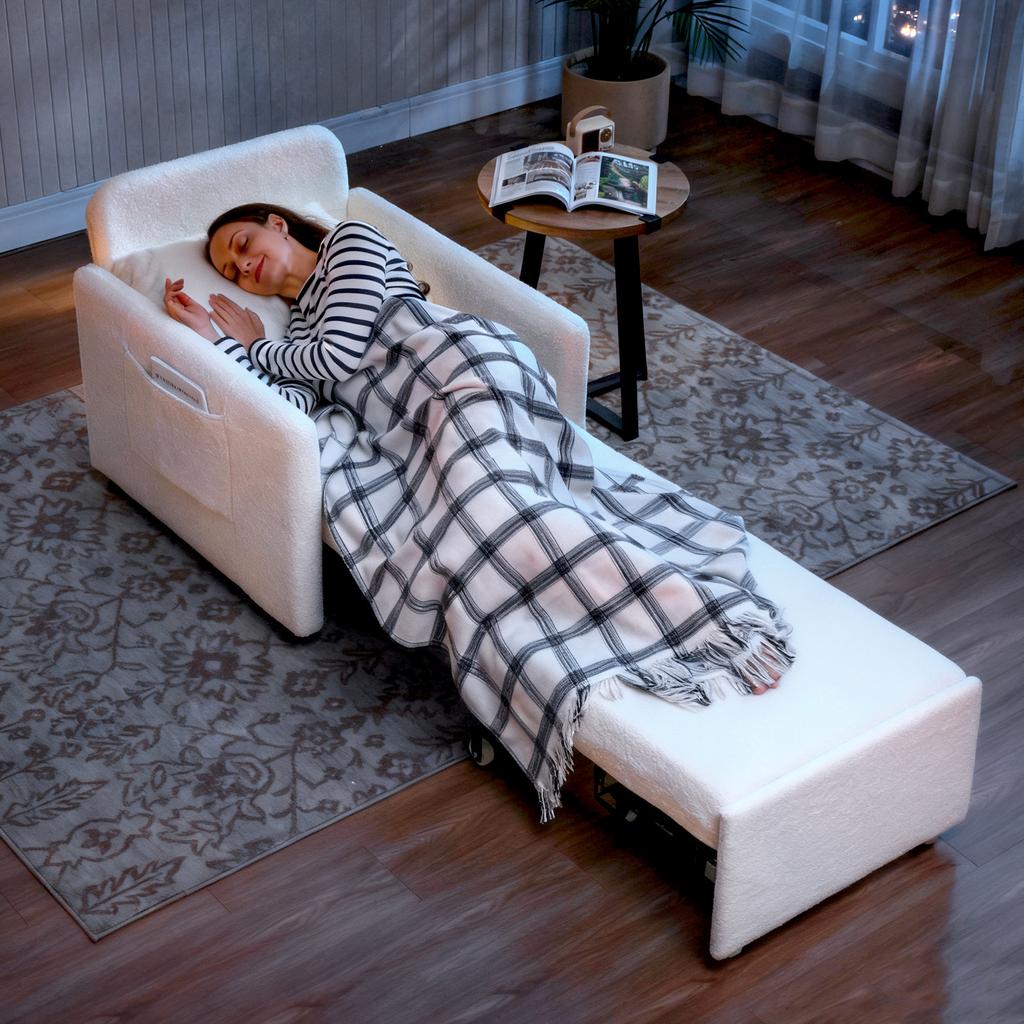1 Seater Convertible Armchair Sofa Bed With Hidden Storage Wide And Padded Seat 72 X 85.5 X 91 Cm Cream