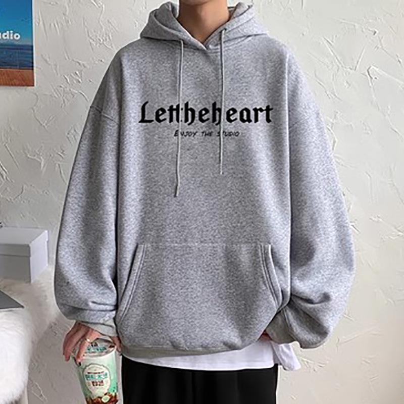 Мужская худи свободного кроя с буквой - Модный осенне-зимний бархатный жакет 2XL светло-серый