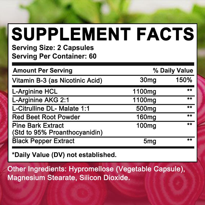 Supliment pentru îmbunătățirea oxidului nitric - L-arginină, L-citrulină și sfeclă roșie 120 capsule