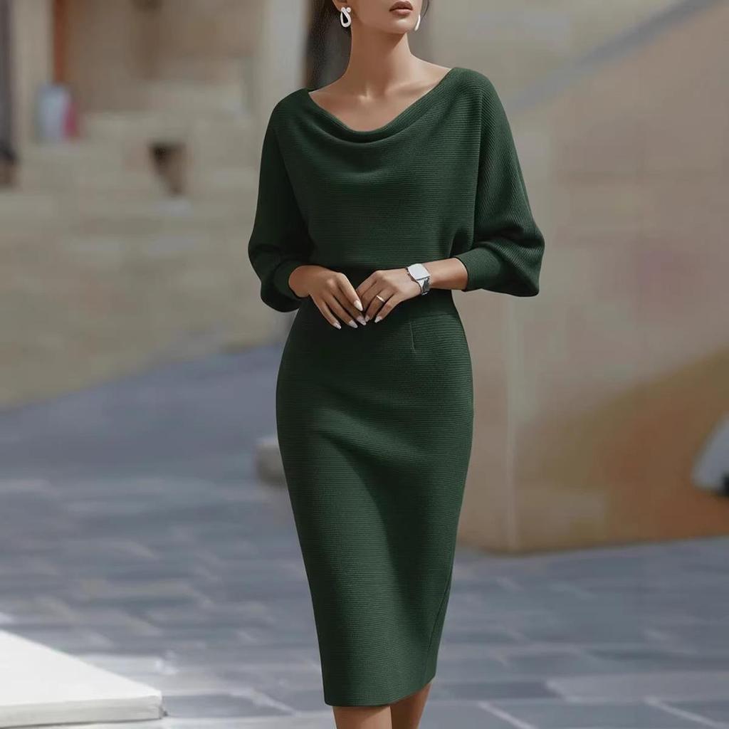 2026 Frühling Europäisches & Amerikanisches Damen Elegantes Schwingender Halsausschnitt Langarm Taillenbetontes Kleid