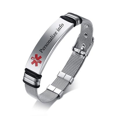 Medizinische Alarm-Schmuckstücke für Herren und individuell gravierbare IDs Armbänder Edelstahl Armband Armband Personalisierbares Notfall-Armband