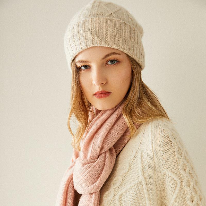 Women's 100% Pure Cashmere Cable Knit Hat, Autumn/Winter Korean Style Turban Hat - New Fashion Warm Hat