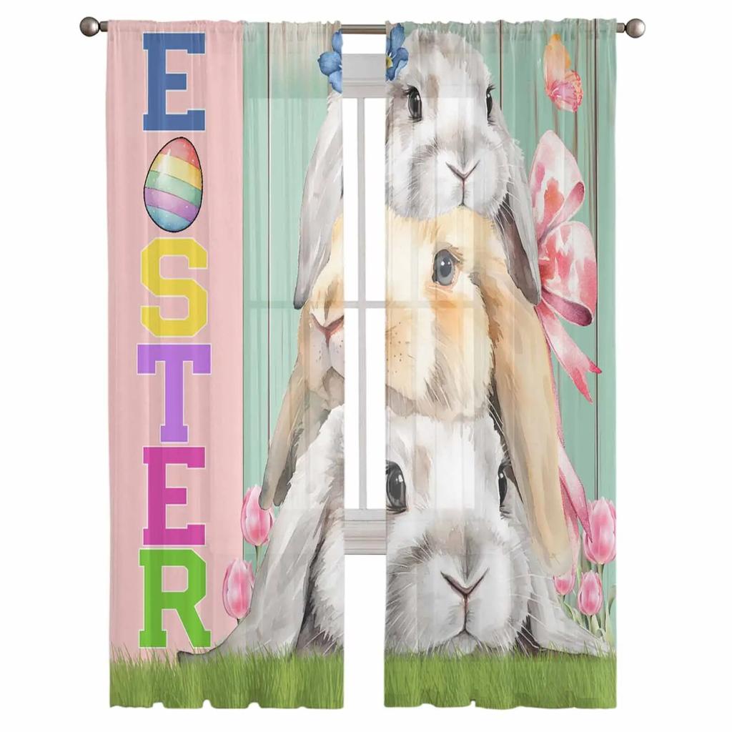 Velikonoční zajíček Vzhled dřeva Průsvitné závěsy Do obývacího pokoje Kuchyňské okenní závěsy Ložnicové tylové voálové závěsy