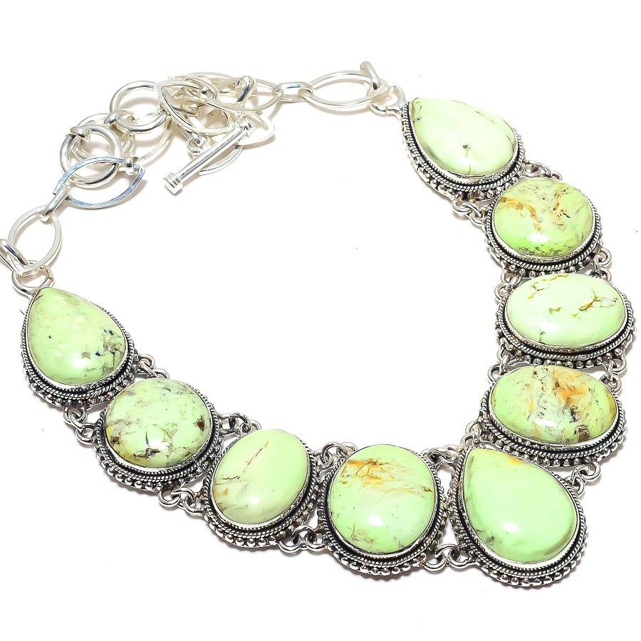

Lemon Chrysophrase Gemstone Handmade 925 Silver Necklace 18 JCN360-32
