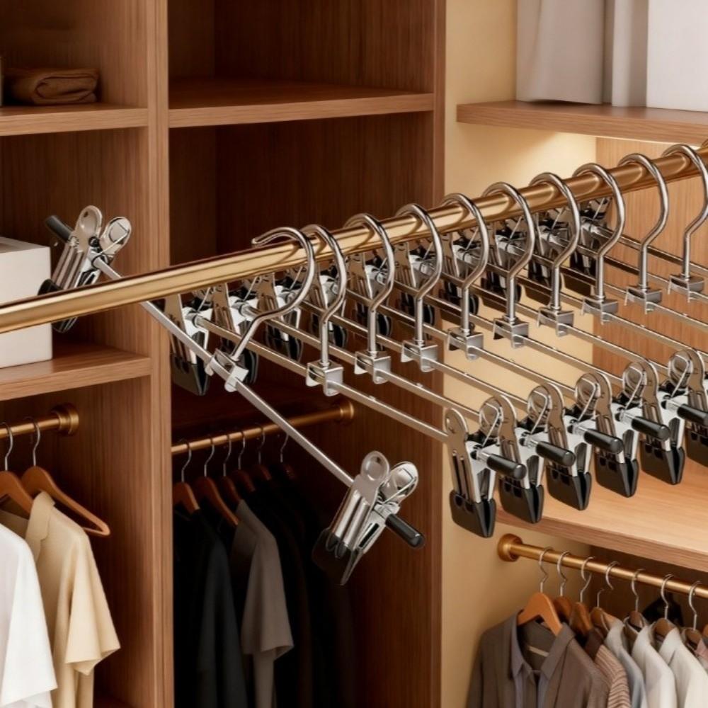 2pcs Space-Saving Pants Hangers Stainless Steel Underwear Hanger Portable Clothes Rack Dorm Use