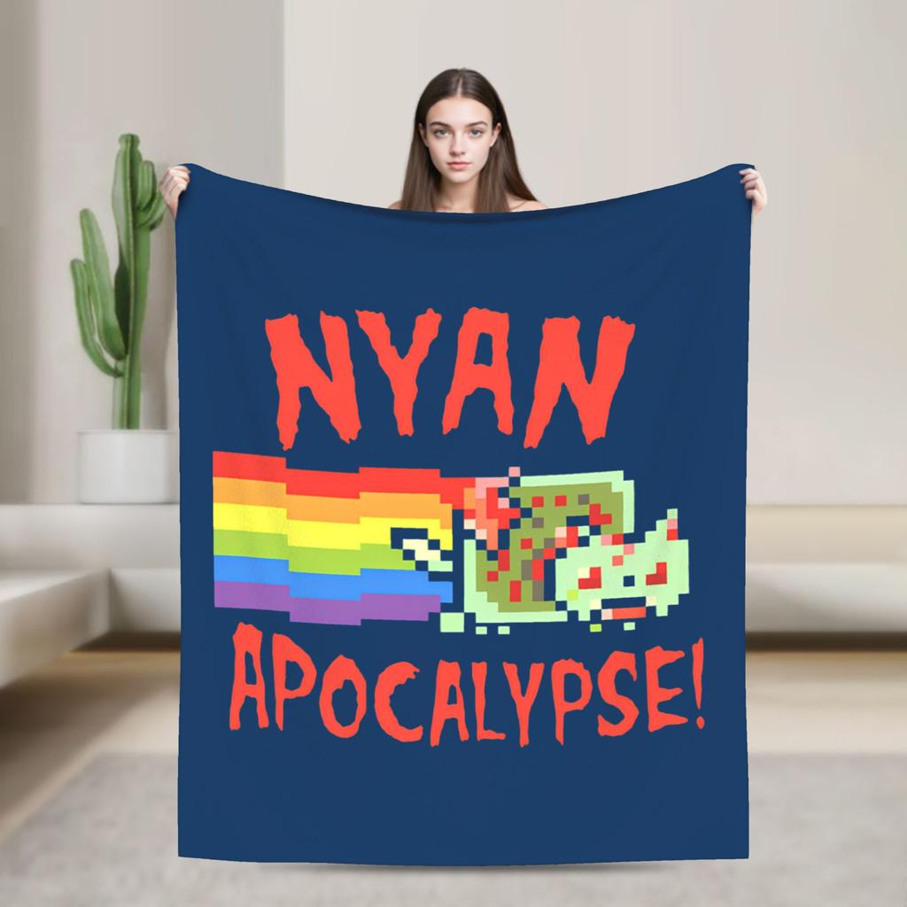 Katze Regenbogen Pixel Welt Nyans Decken Fleece Frühling Herbst Atmungsaktiv Super Warm Überwurfdecken für Bettwäsche Sofa Teppich Stück