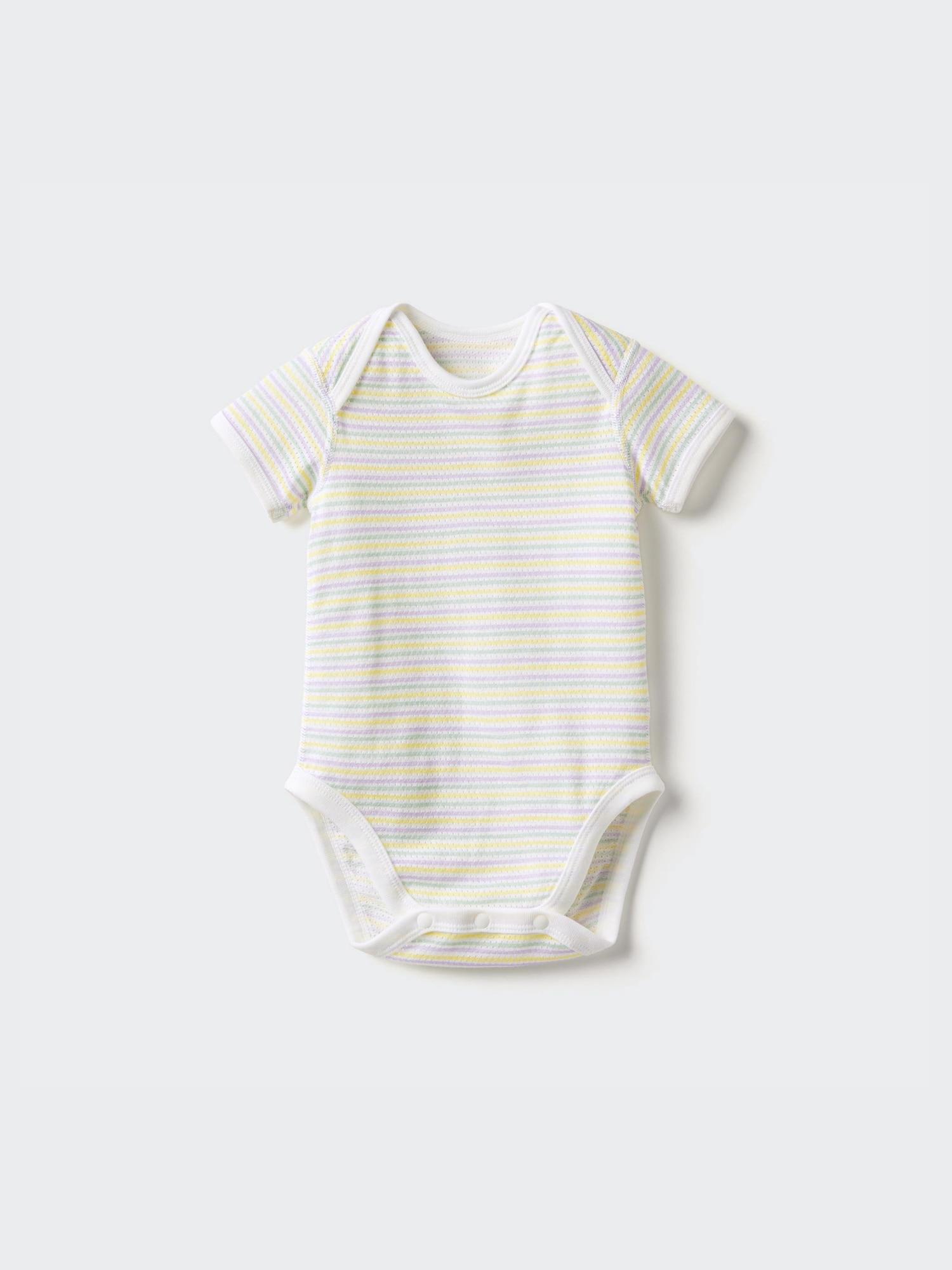 

Uniqlo Bn Хлопковое сетчатое внутреннее боди с коротким рукавом, однотонное, в полоску 71 PURPLE/BABY 90