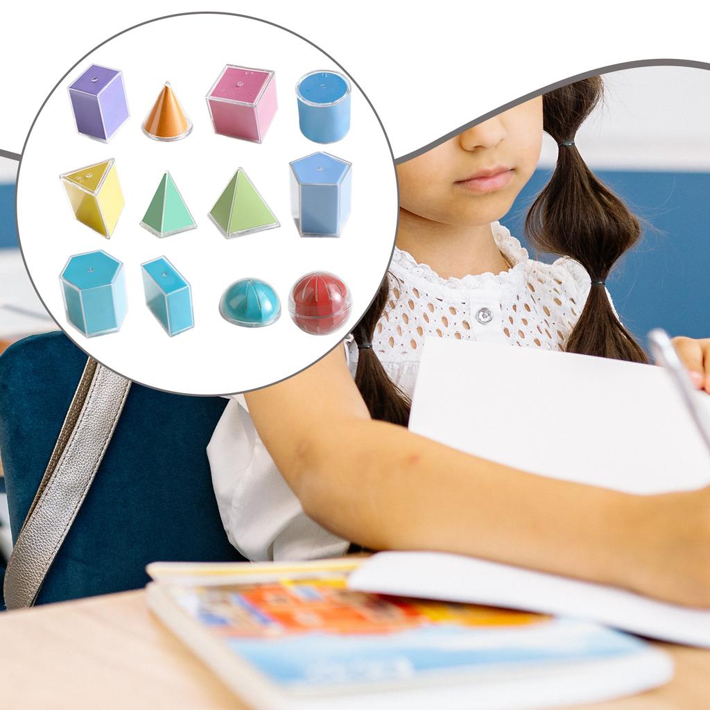 12 Stück 3D Geometrische Körper Geometrie Formerkennung Wiederverwendbar Tragbar Praktische Lernspielzeuge Schulbedarf für Jungen und Mädchen