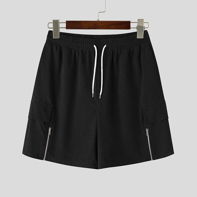 

INCERUN Mens Drawstring Elastic Waist Texture Corduroy Casual Loose Shorts Pants S