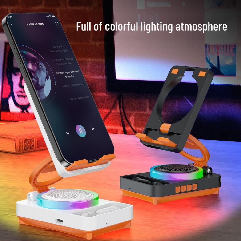 Compact Multi-functional Phone Holder & Bluetooth Speaker with Ambient Light, Foldable TF27BOX