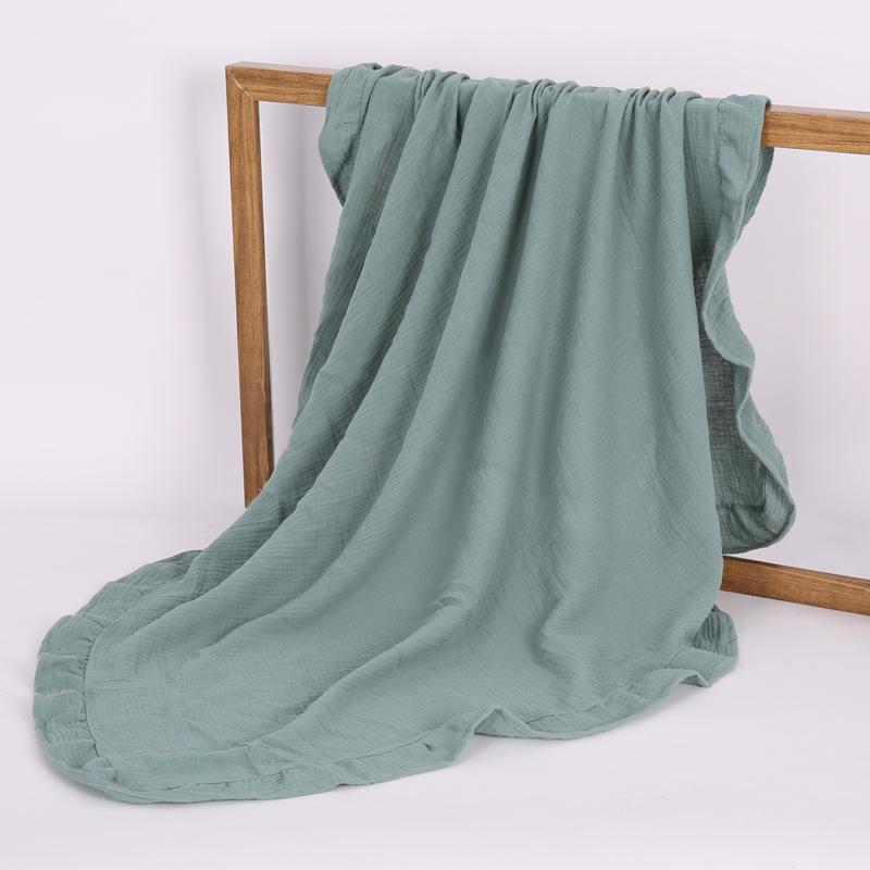 

Baby Ruffle Cotton Gauze Swaddle Blanket: Pure Color Air Conditioning Blanket & Bath Towel морской синий