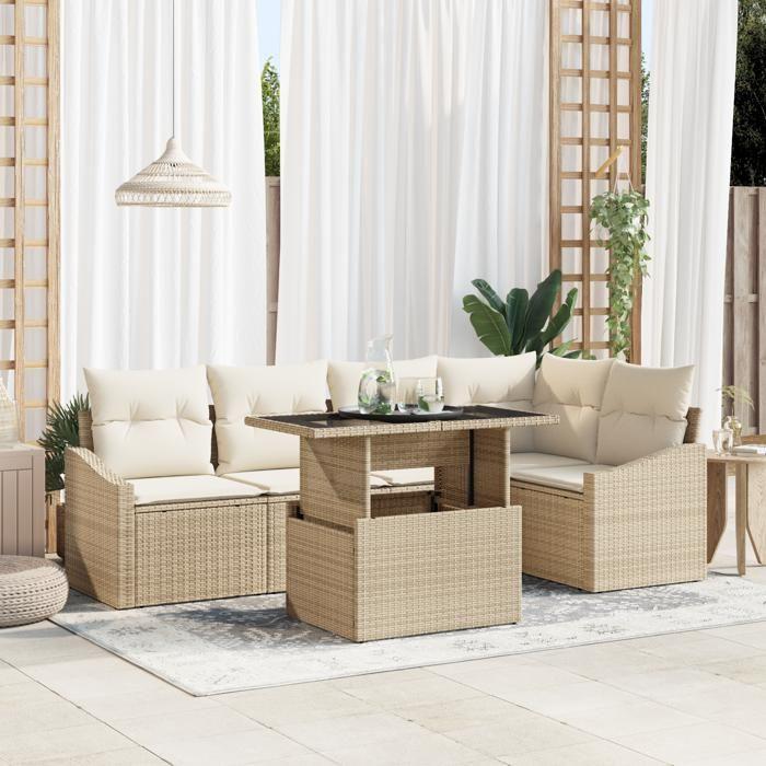 VidaXL Ensemble de canapé de jardin 6 pièces avec coussins beige en rattan synthétique 3357744