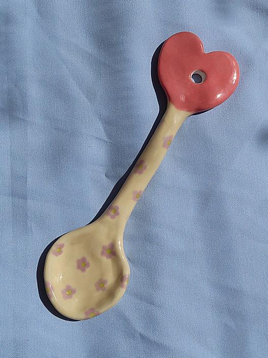 Deulkkot Ceramic Butter Pink Flower Heart Spoon Butter Pink Flower Heart Spoon