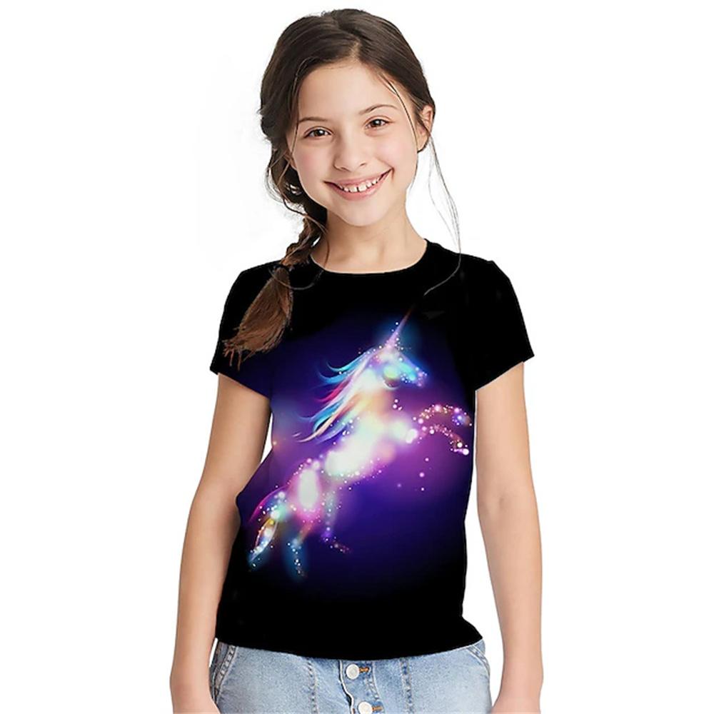 Clothes for Girls From 9 To 12 Years Unicorn Tshirt for Kids Summer Short Sleeve Kawaii T-Shirts