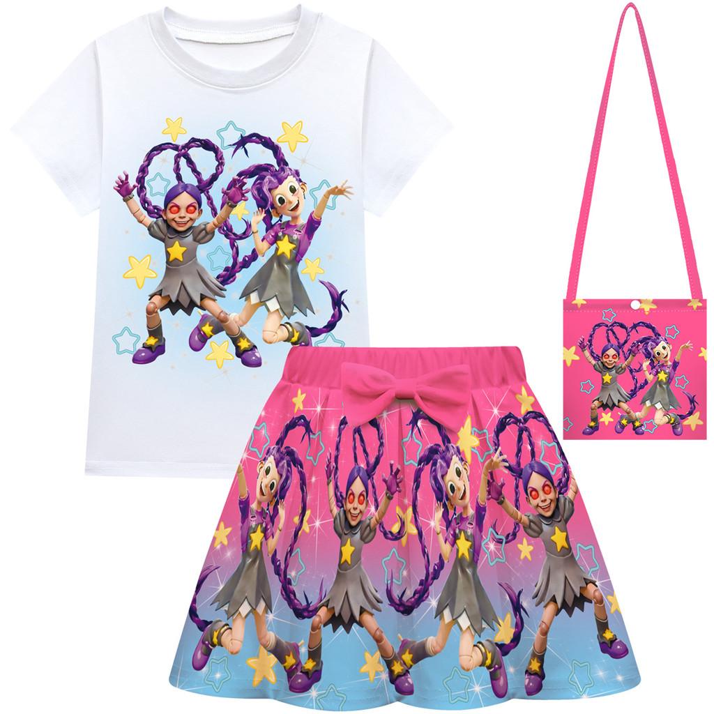 Детские Девочки Bobi Time Lily Lovebraids Принт Короткий Рукав Футболка Юбка Сумка 3шт Комплекты 100cm розы красного