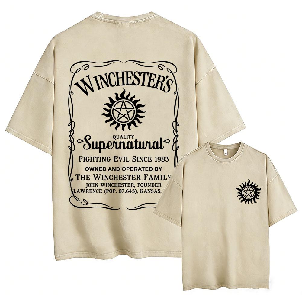 Hot Sale Supernatural Vintage Washed T-shirt Men Women Casual Retro Cotton T Shirts Unisex Casual Oversized T-shirts Streetwear