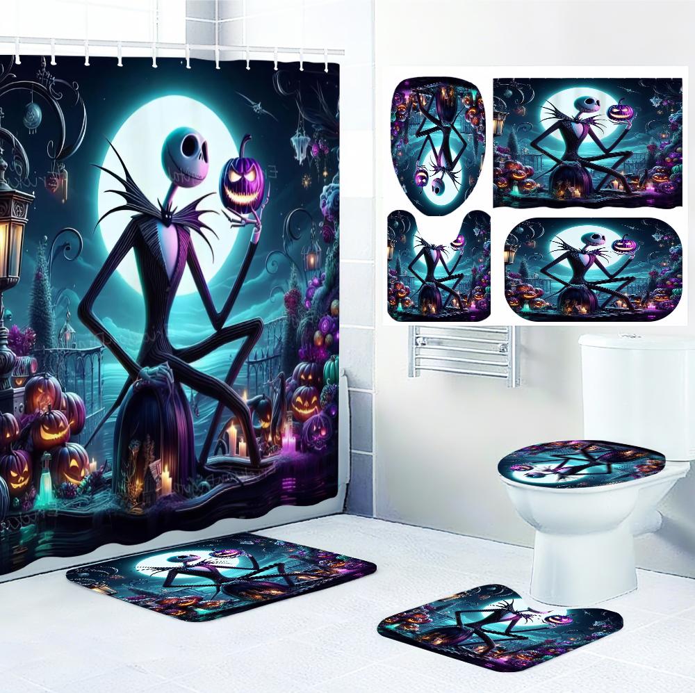 Disney Jack Badezimmer-Vierteiler-Set - Avantgardistischer Wasserdichter Duschvorhang, zur Schaffung eines kompletten Badezimmer-Kits